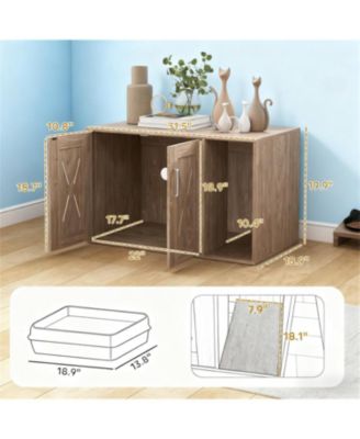 Cat Litter Box Enclosure with Scratching Board in Walnut Brown