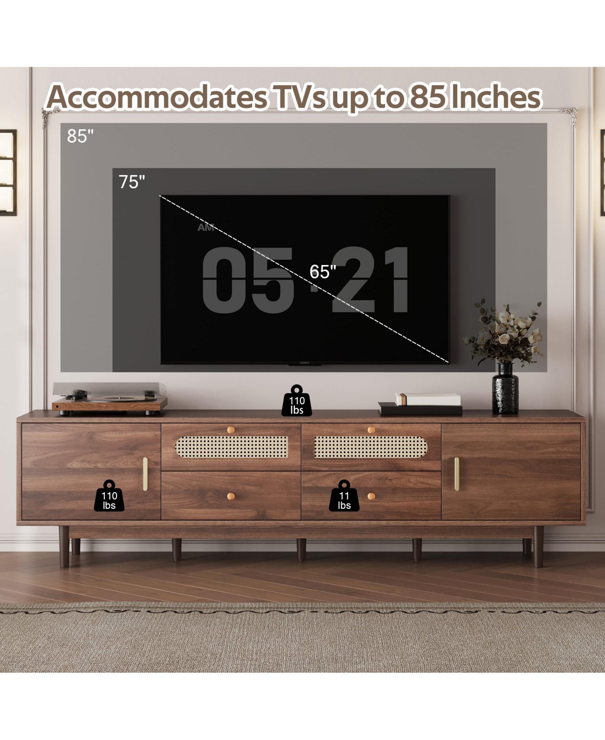 Boyel Living 76-Inch Modern Tv Stand with Drawers for Living Room or Bedroom, Fits TVs Up to 85 Inches