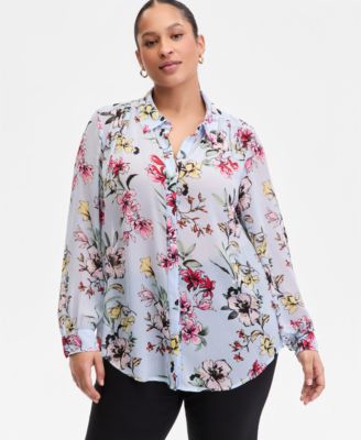 Plus Size Printed Button-Front Shirt