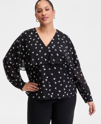 Plus Size Printed Capelet Blouse