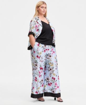 Plus Size Printed Wide-Leg Pull-On Pants