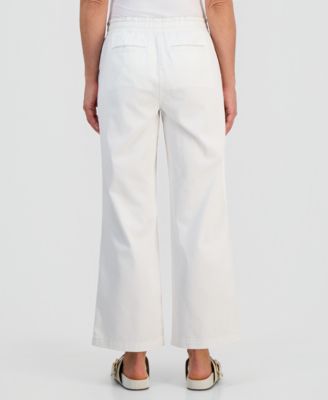 Petite Twill-Tape Wide-Leg Pull-On Pants