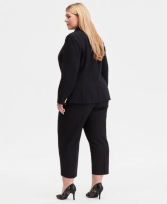 Plus Size Faux Double-Breasted Blazer & High Rise Pull-On Ponte Pants