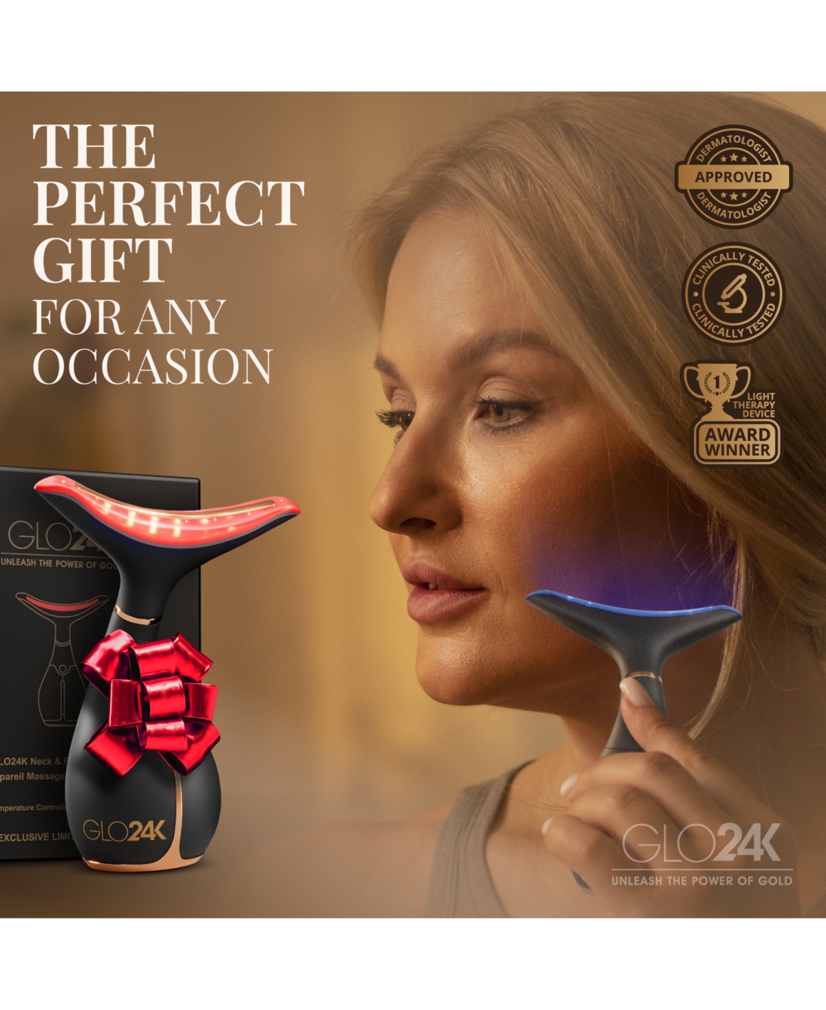 GLO24K Neck & Face Led Beauty Massager + 24k Night Cream
