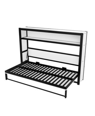 Twin Size Murphy Bed with Shelves, Metal Wall Bed with Foldable and Space-saving Design,Black