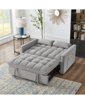 4 in1 Loveseat Sofa Bed with Armrests & Storage Pockets, Multi-Function Tufted Pull-out Sofa Bed with Adjustable