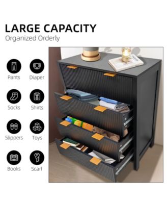 4 Drawer Dressers for Bedroom, Fluted Tall Dresser, Bedroom Chest of Drawers