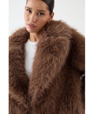 Women's Long Faux Fur Wide Collar Coat