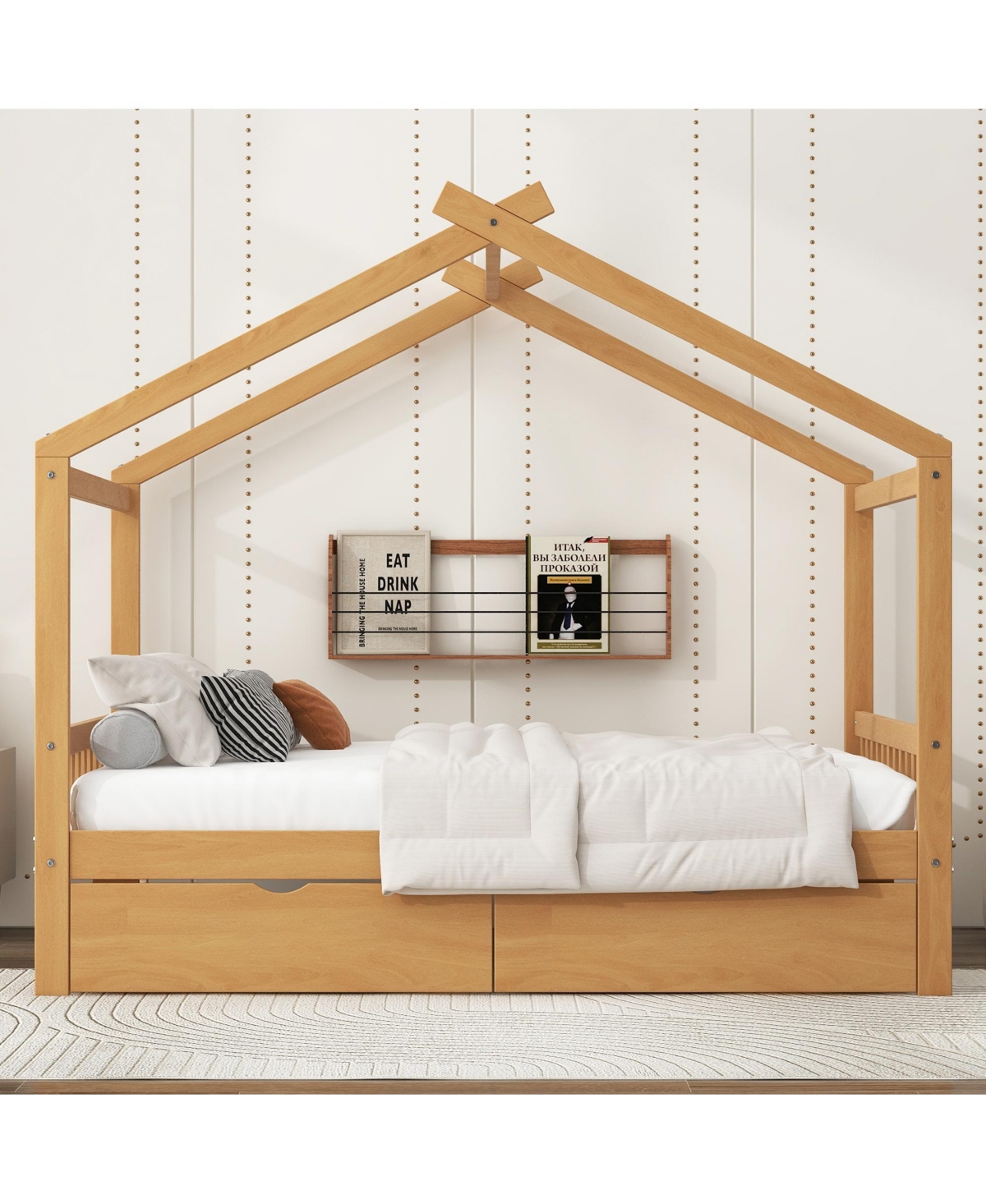 Boyel Living Twin House Platform Bed with Two Drawers,Headboard and Footboard