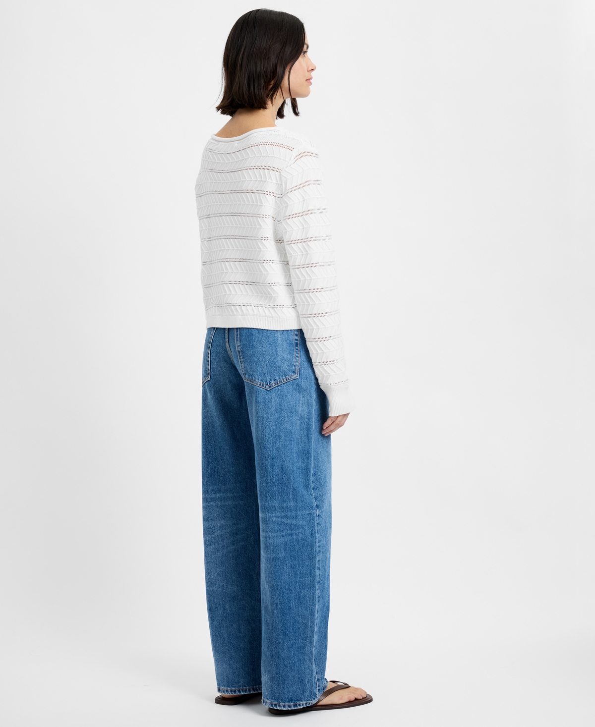 French Connection Women's Mozart Crochet Striped Boat Neck Sweater