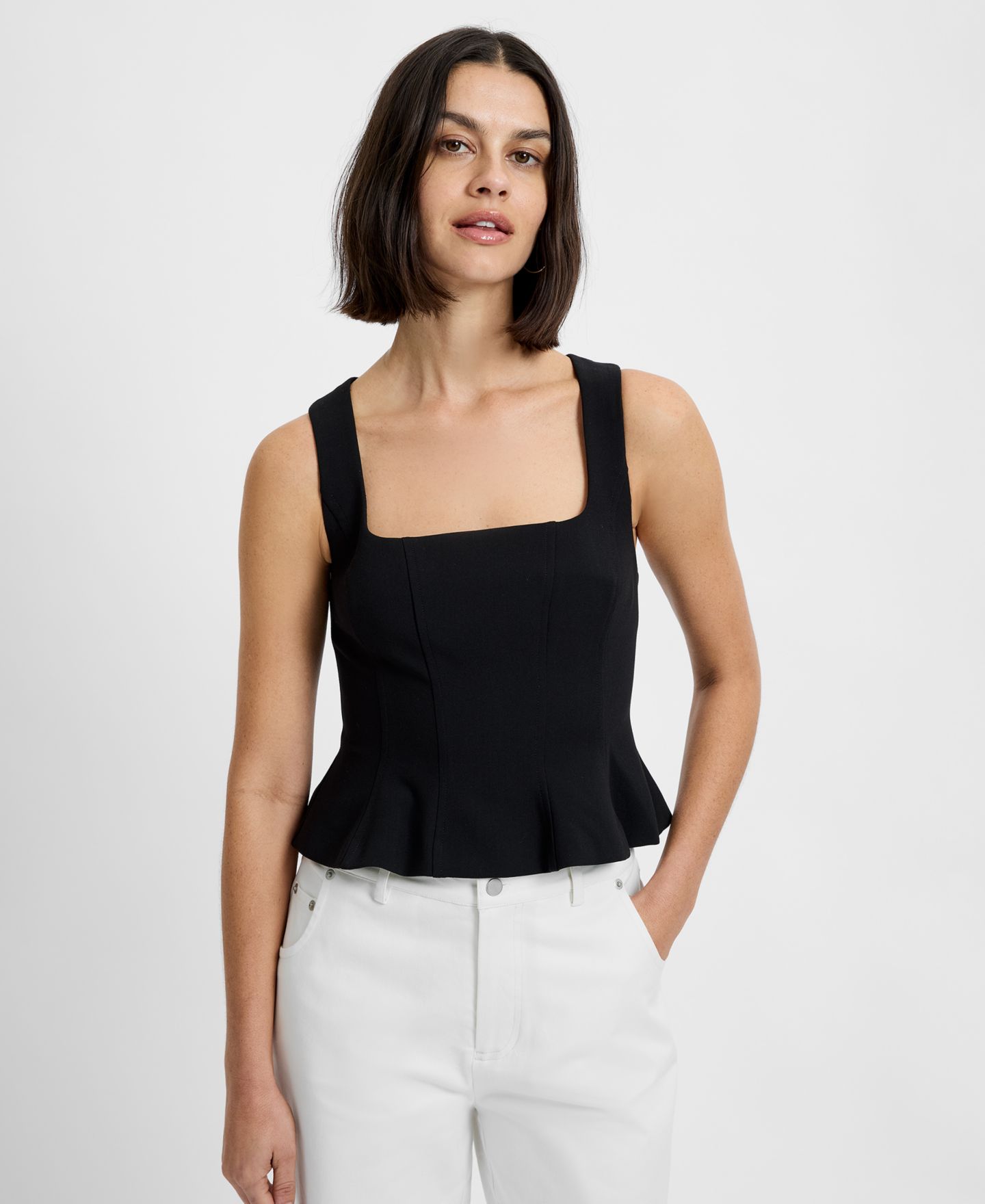 Женский топ French Connection Azra Square Neck Sleeveless Peplum, цвет: Чёрный — фото 1