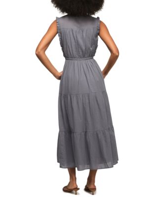 Women's Lace Trim Tiered V-Neck Midi Dress