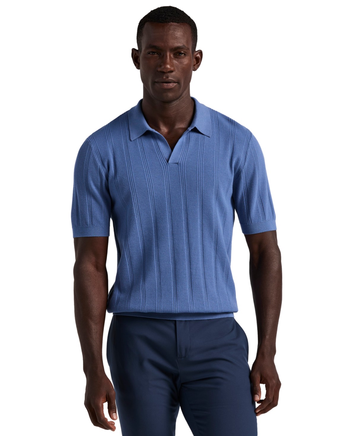 Мужские Perry Ellis Men's Johnny Collar Stripe Polo Shirt — фото 1