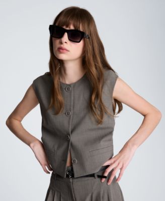 Women's Collared Button Front Cropped Vest Jacket