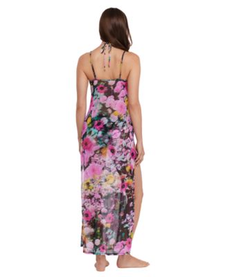 Women's Mesh Cowl Neck Cover-Up Maxi Dress