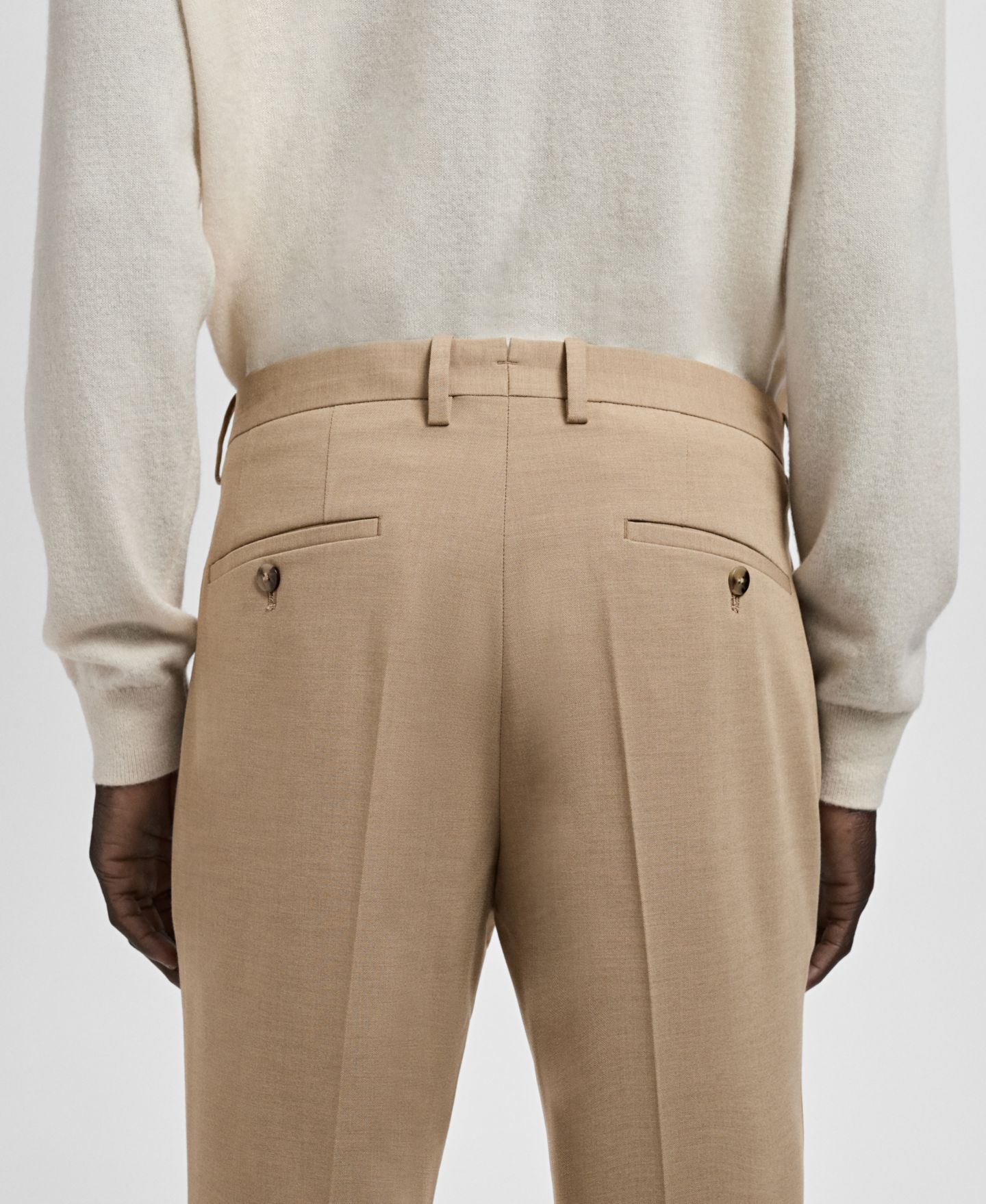 Мужские брюки MANGO Stretch Fabric Super Slim-Fit Suit, цвет: Бежевый — фото 4