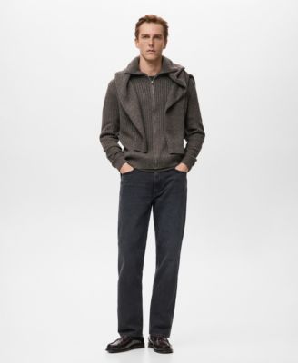 Men's Zipper Ribbed-Knit Cardigan