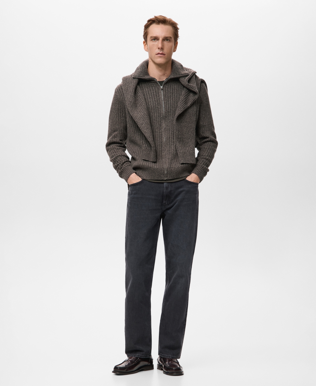 Mango Men's Zipper Ribbed-Knit Cardigan