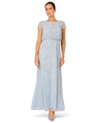 filigree beaded blouson dress with v neck Adrianna Papell Women's Boat-Neck Gown Bridesmaid Light Pink Dresses Matte satin maxi dress this special occasion gown Color:Teal Floral adrianna papell beaded dress