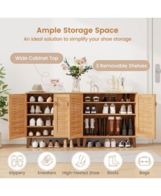 4-Tier Shoe Cabinet Storage Organizer with Ventilated Woven Doors