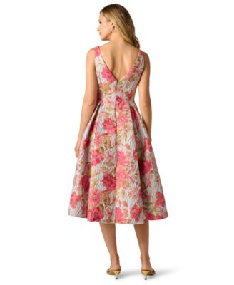 Women's Floral Crew Neck Midi Dress