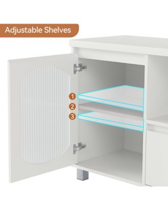 Modern TV Stand for 65 Inch TV, TV Cabinet with Fluted Glass Door and Open Shelve, TV Console with Storage Cabinets and Drawer