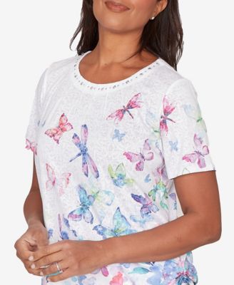 Petite Butterfly Beaded Side Tie Ruched Top