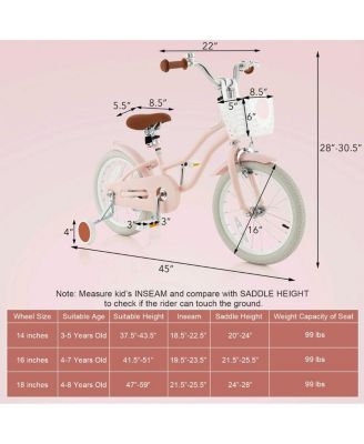 16-Inch Kids Bike – Pink, with Front Handbrake & 2 Training Wheels, Adjustable Saddle, Safe & Stylish Ride