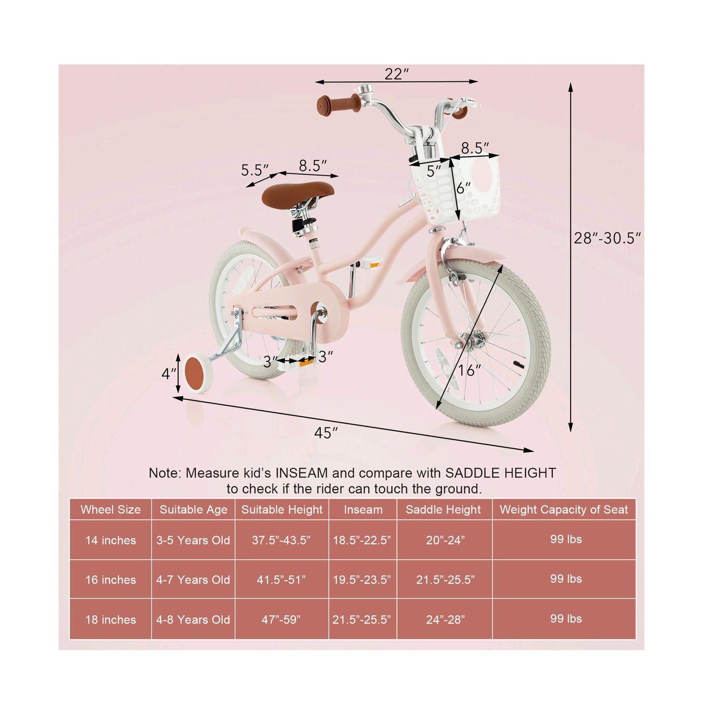 Детская игрушка SUGIFT 16-Inch Kids' Bike with Training Wheels, Ages 3-8, цвет: Розовый — фото 2