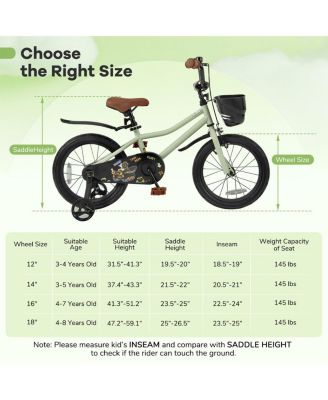 16 Inch Kids Bike Adjustable with Training Wheels for 4-7 Years Old