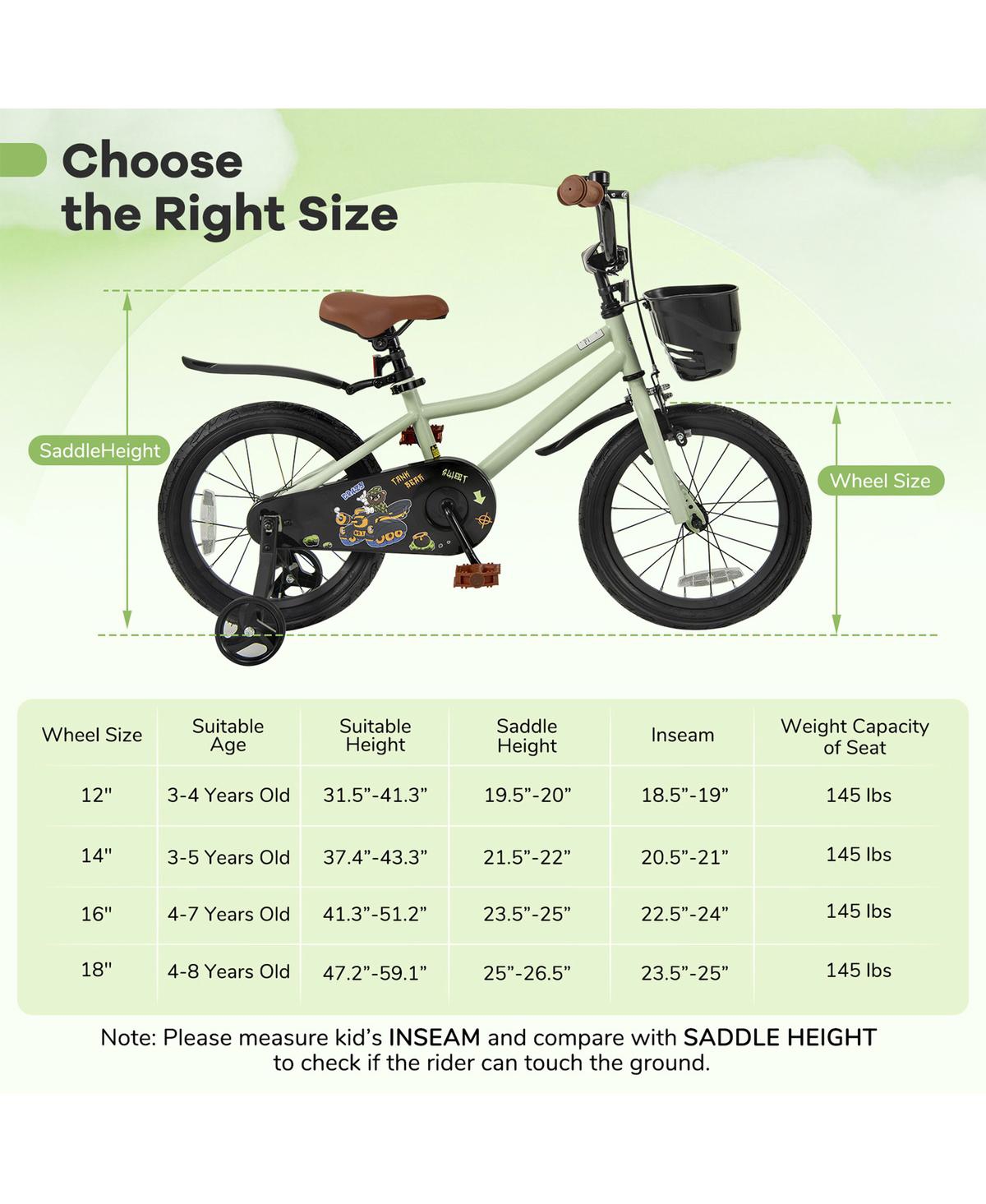 Sugift 16 Inch Kids Bike Adjustable with Training Wheels for 4-7 Years Old