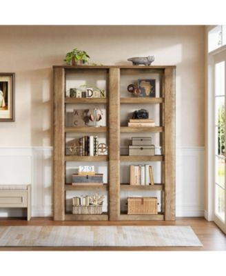 6-Tier Tall Bookshelf, 71-Inch Farmhouse Bookcase with Storage Shelves, Freestanding Large Open Shelving Unit