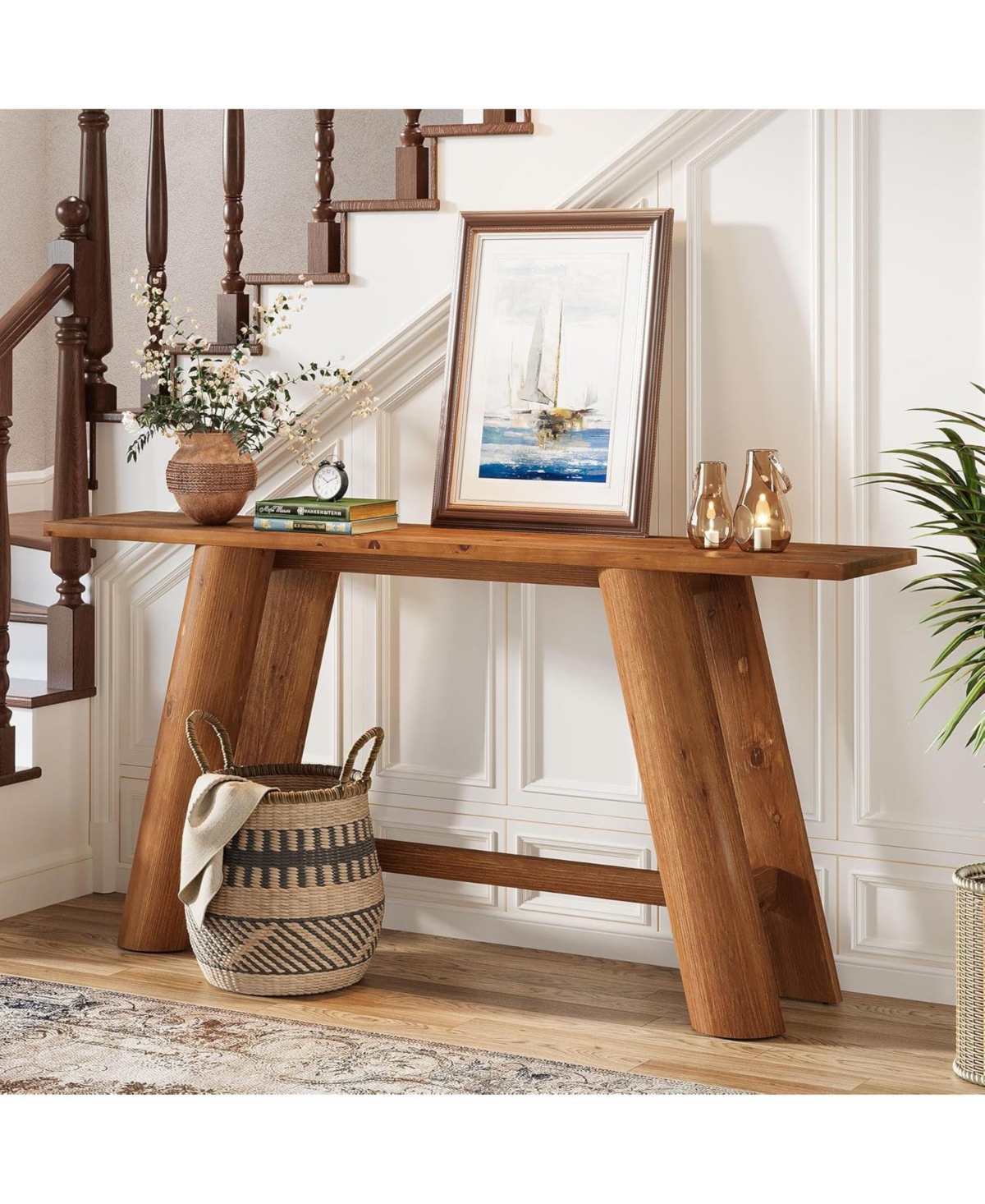 Tribesigns Solid Wood Console Table, 70.9-Inch Narrow Long Sofa Table Behind Couch, Farmhouse Wooden Entryway Furniture, Rustic Brown