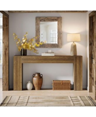 63-Inch Long Console Table, Farmhouse Narrow Sofa Table Behind The Couch, Natural Brown