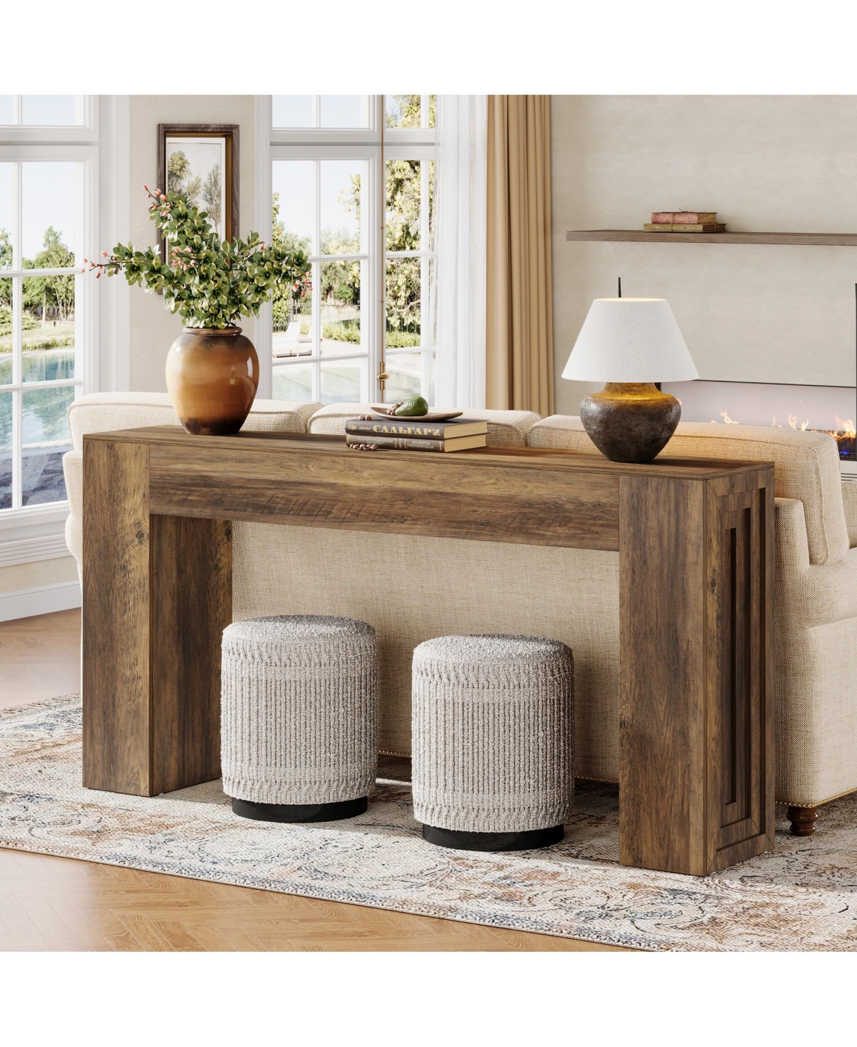 Tribesigns 63-Inch Long Console Table, Farmhouse Narrow Sofa Table Behind The Couch, Natural Brown