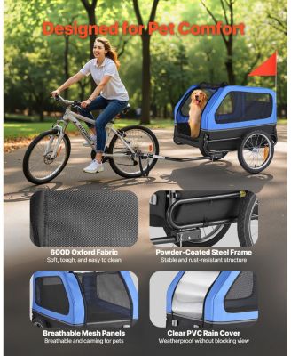 Foldable Pet Bike Trailer with Internal Leash, Holds up to 88 lbs.