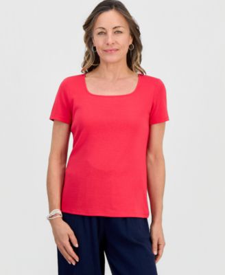 Petite Cotton Square-Neck Short-Sleeve T-Shirt