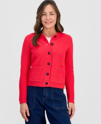 Petite Textured Stitch Crewneck Cardigan