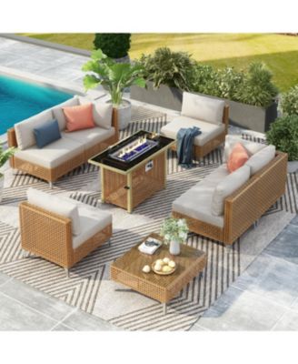 Streamdale 8-Piece Patio Set with 43'' Fire Pit Table and Cushions