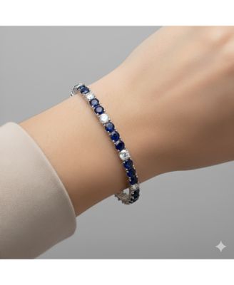 "Silver Tennis Bracelet with Created Sapphires & CZ, 7-Inch"