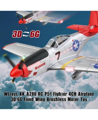 2.4G 4-Channel P51 RC Plane with Brushless Motor, 6G/3D Flight Modes, 6-Axis Gyro & LED Light