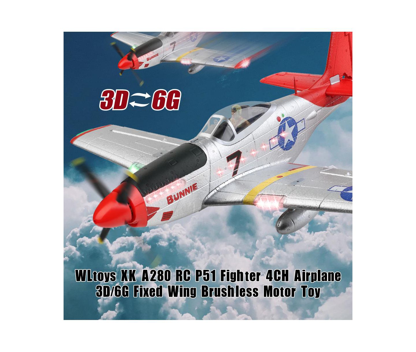 Детская игрушка Bruce & Shark P-51 Brushless Motor 6-Axis Gyro RC Plane, цвет: Серебряный — фото 3