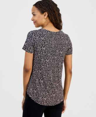 Petite Simple Marks Printed Short-Sleeve Top