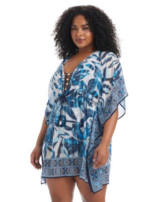 Plus Size Turning Tides 3/4-Sleeve Cover-Up Caftan