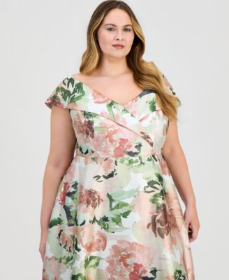 Plus Size Printed Off-The-Shoulder Gown