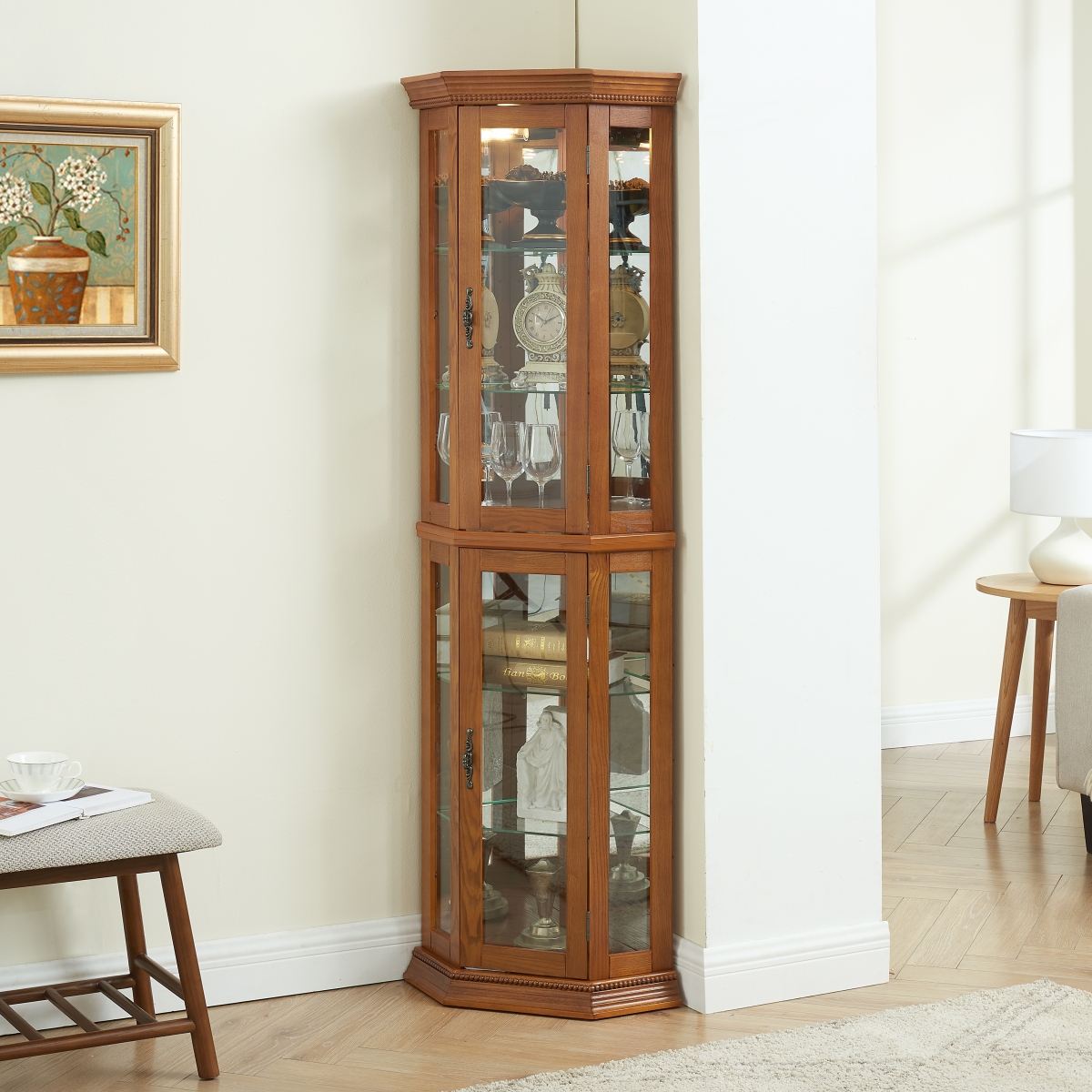 Streamdale Furniture Streamdale Illuminated Glass Display Curio Cabinet with Adjustable Shelves