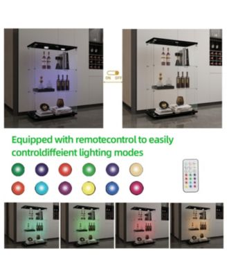 Black Tempered Glass Display Cabinet w/ Light & Adjustable Feet