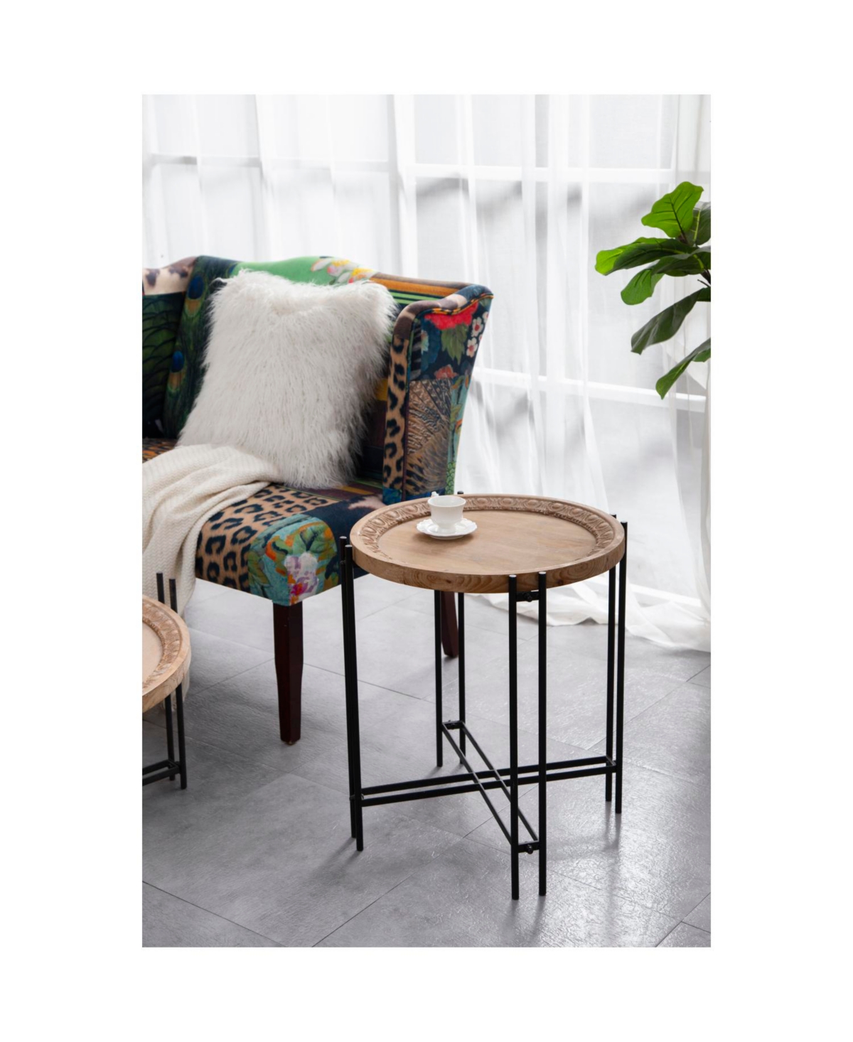 Streamdale Furniture 21.5" x 24" Round Side Table With Wood Top, End Table for Living Room Bedroom