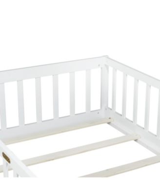 Twin Floor Bed with Fence, Rubber Wood