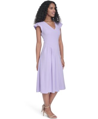 Women's Ruched V-Neck Midi Dress